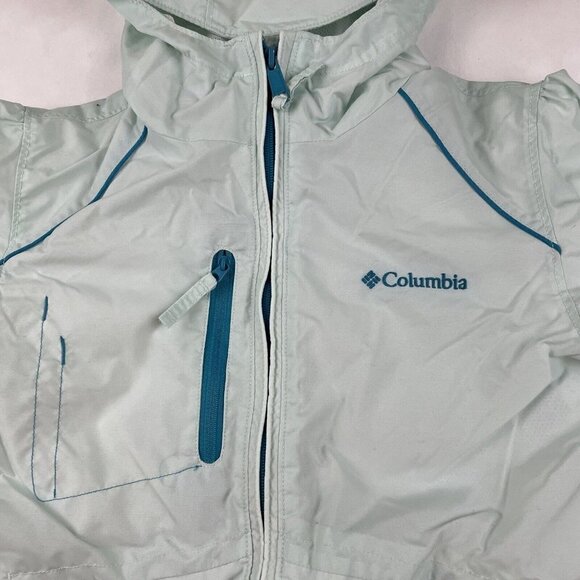 Columbia Hooded Windbreaker Youth Girls (7-8) Nylon Shell Mesh Lining Green - Picture 11 of 14